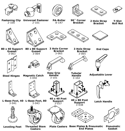 Aluminum T-Slot Hardware Drawings that you can Download