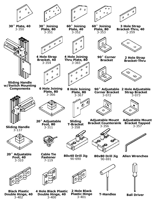 Aluminum T-Slot Hardware Drawings that you can Download